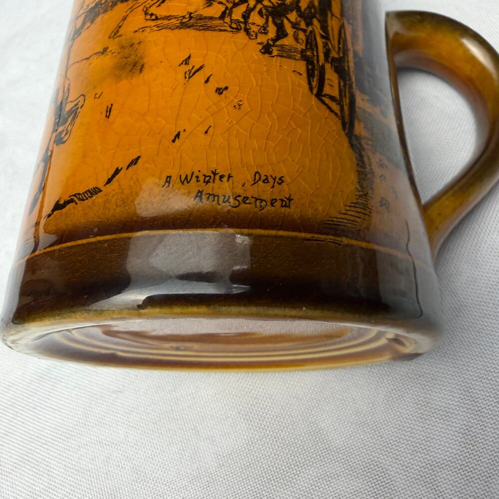 VTG Currier & Ives Winters Day Amusement Scene Mug Rothschild Bros Brown Drip - Picture 4 of 6